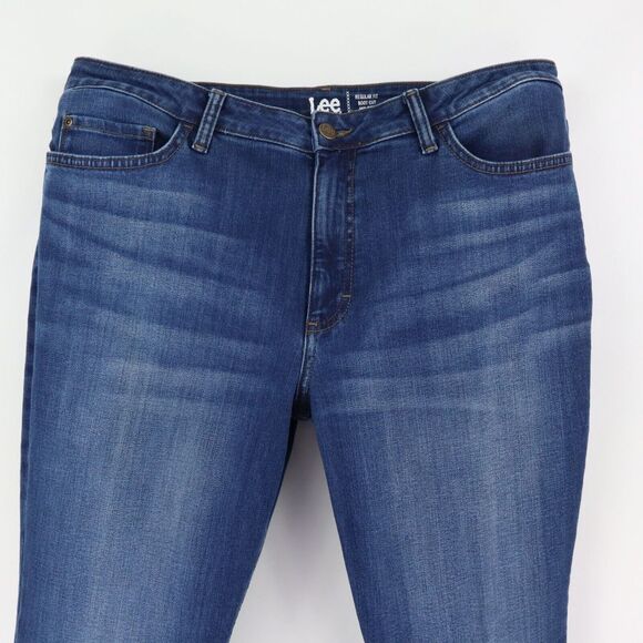 Lee Bootcut Jeans Mid Rise Stretch Womens Sz 20 Blue Dark Wash Denim Regular Fit - Picture 4 of 6